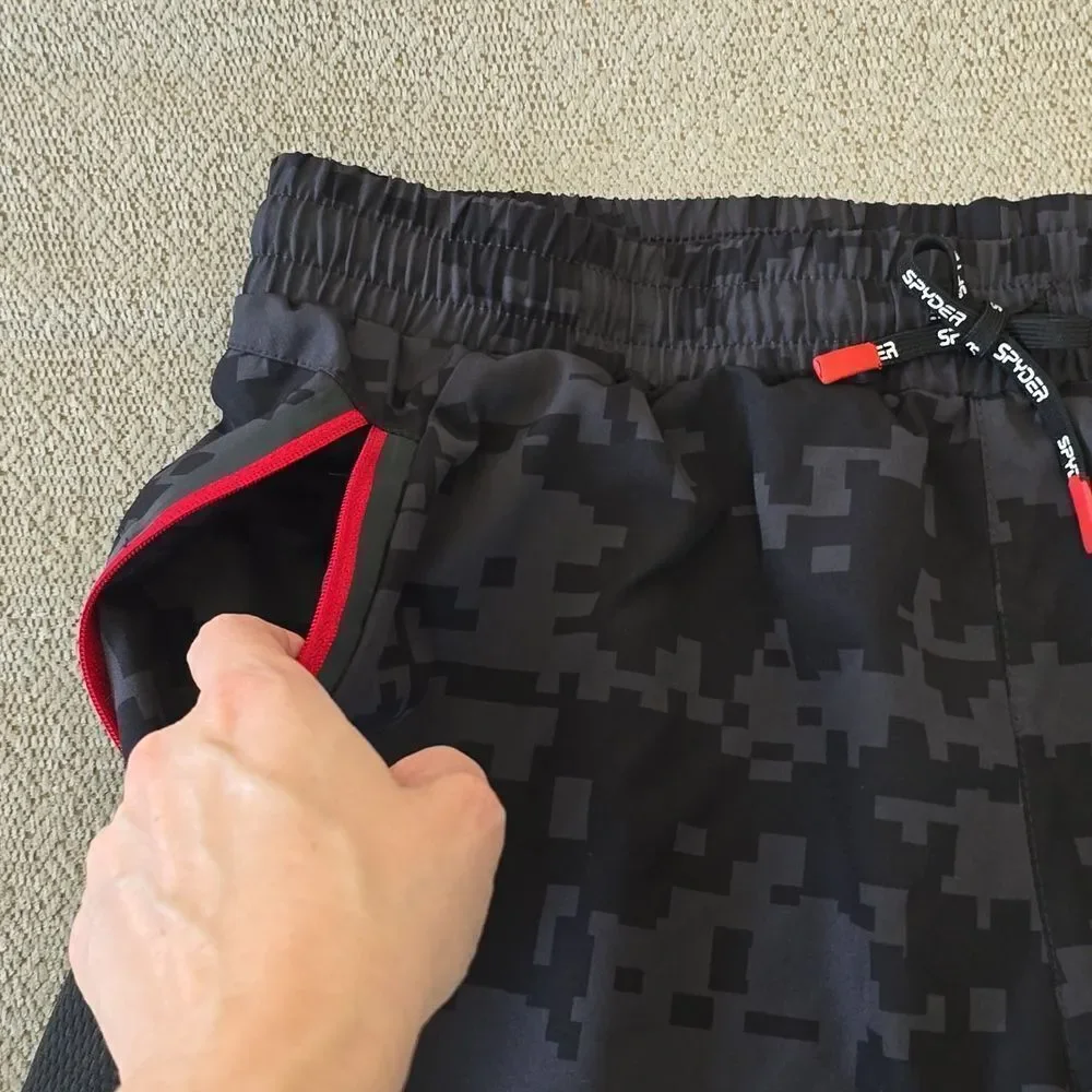 Spyder Dark Gray and Black Camo Activewear Athletic Shorts - Size Large